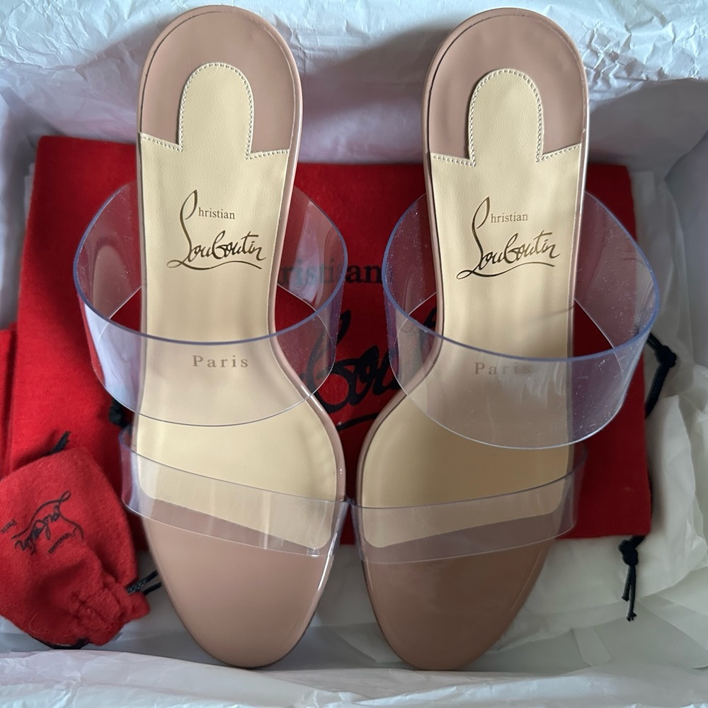 Christian Louboutin Just Nothing 85 PVC & Patent Leather Mules